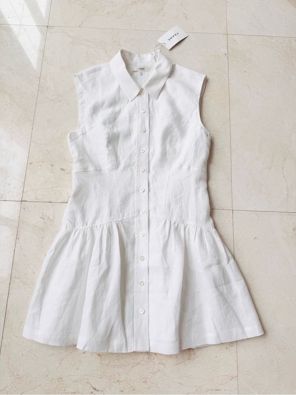 Frame The Linen Sleeveless White Button-Front Linen Shirt Dress Size M - Picture 5 of 11